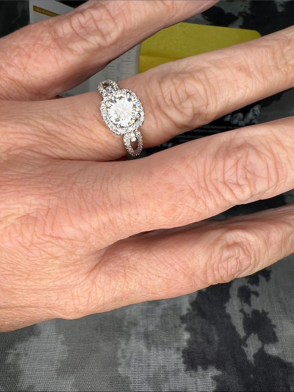 GRA Moissanite Halo Engagement Ring in White (Silver Tone)